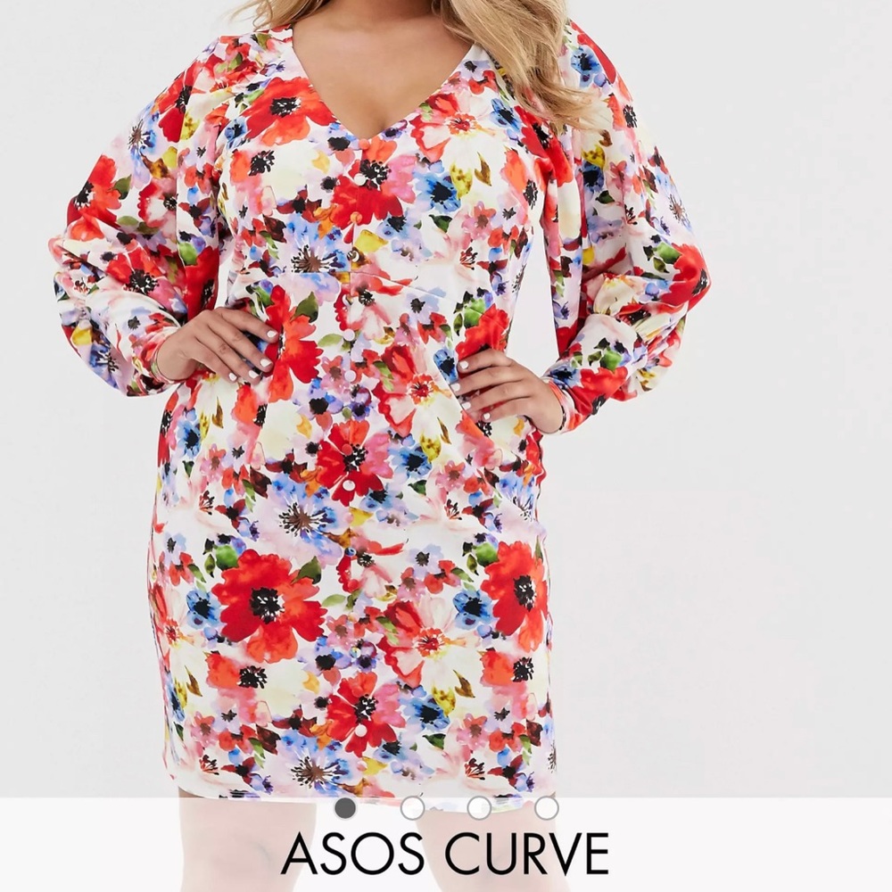 ASOS DESIGN Curve puff sleeve tea dress in floral print